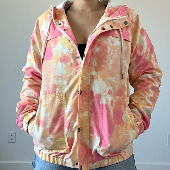 Volcom Enemy Stone Windbreaker Hooded Pink Orange Tie Dye - Picture 3 of 11
